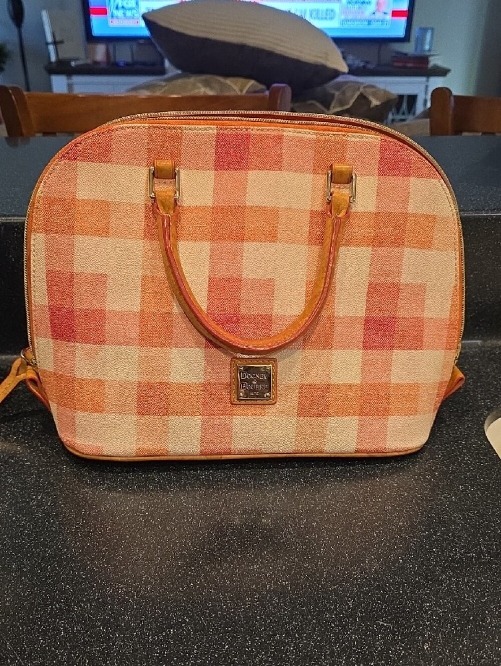 Dooney & Bourke PEACH and Cream Plaid Satchel - Picture 12 of 12